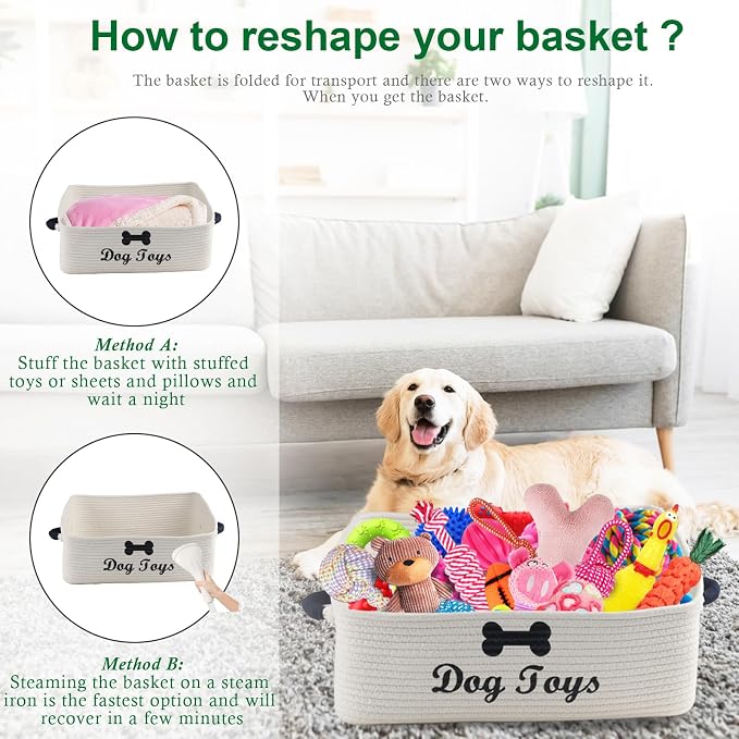 Dog Toy Basket-100% Cotton Rope Dog Toy Bin for Living Room Area-Trapezoid Pet Toys Box with Sturdy Handle-Puppy Bed-Dog Stuff Organizer for Toys,Collar,Leash,Blanket-Chew Proof-Beige - Image 6