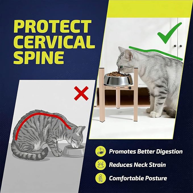 Elevated Cat Bowl Stand Good for Senior Cats Digestion Arthritis Relief - Adjustable Metal Feeder Riser, Fits 5.1-7.45” Round Bowls (No Bowls)(Light Khaki) - Image 3
