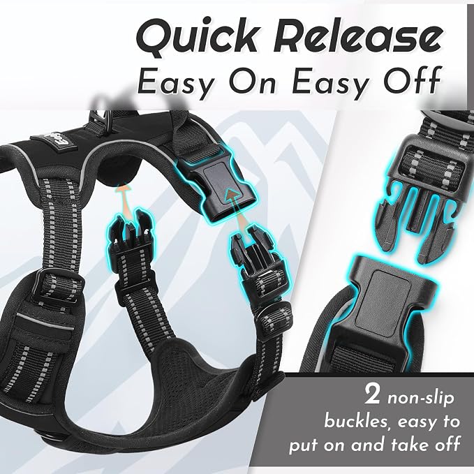 Eagloo Dog Harness for Large Dogs, No Pull Pet Vest with 2 Leash Clips | No Choke with Handle, Adjustable Comfort Fit, Reflective Strips, Easy Walking Control, Black, X-Large - Image 5