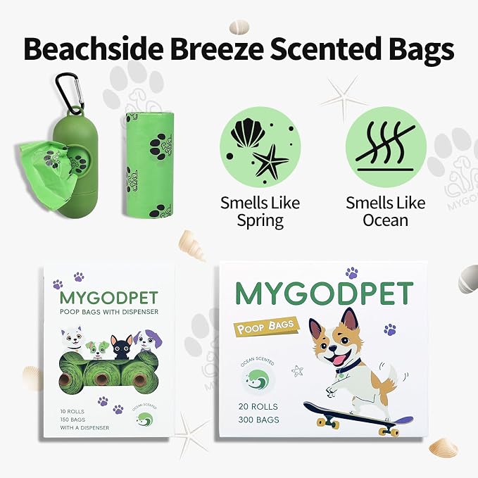 Dog Poop Bags Rolls with Dispenser 150 Count Biodegradable Poop Bags for Dog and Cat Ocean Soap Scented Waste Bag Leak Proof Doggie Poop Bag Doggy Trash Bag Green - Image 6