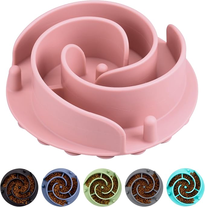 Slow Feeder Dog Bowls Insert, Bestalk Soft Silicone Slow Eating Feeder Insert with Suction Cups for Small, Medium and Large Dogs, Fit into Basic and Elevated Dog Bowls, Pink by BESTALK