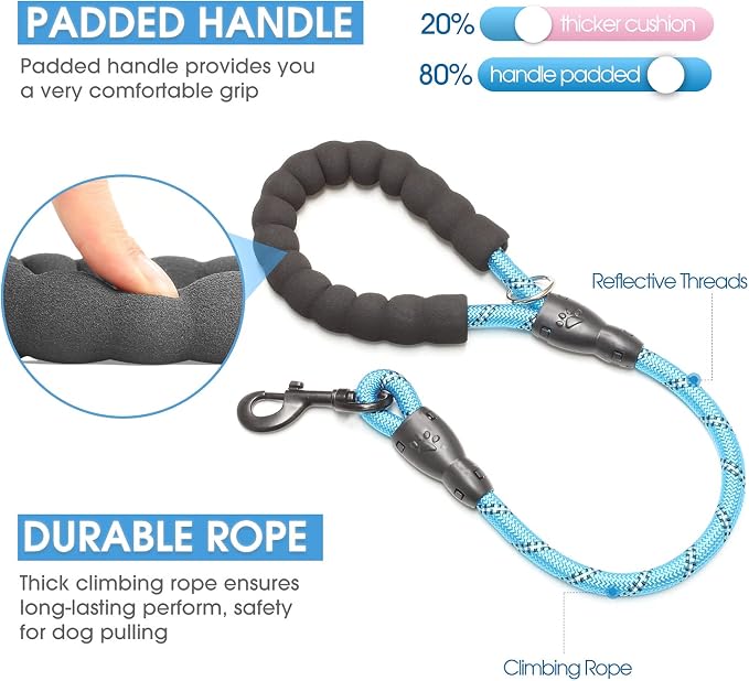 2/4/5/6 FT Dog Leash with Comfortable Padded Handle and Highly Reflective Threads for Small Medium and Large Dogs (2FT-1/2'', Blue) - Image 2