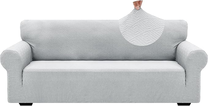 ZNSAYOTX 1 Piece Jacquard Couch Covers for 3 Cushion Couch Living Room High Stretch Sofa Cover Pets Dogs Friendly Anti Slip Thickened Slipcovers Furniture Protector (Large, New Pattern Silver Grey) by ZNSAYOTX