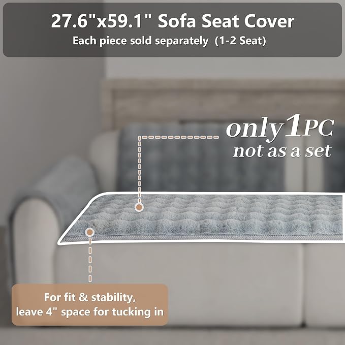 Faux Fur Couch Cover for Dogs, L Shaped Sofa Cover for Pets. | 27"x56",Light Grey,L Shaped,Washable,Non-Slip,Furniture Protector,No Linting,Pet Friendly,Living Room. - Image 2