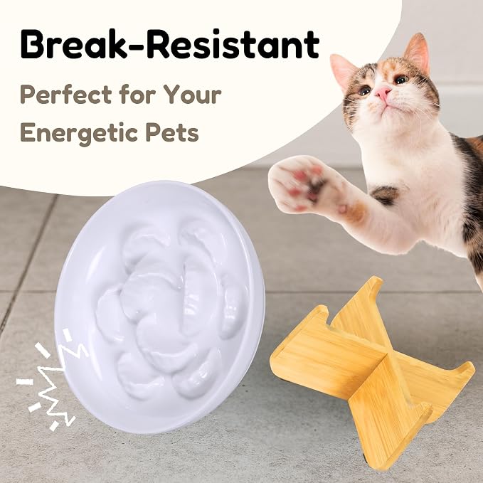 Slow Feeder Cat Bowl with Stand, Melamine Slow Eating Cat Bowl with Higher Edges Dumpling Design Elevated Cats Food Bowls for Dry and Wet Food Anti-Vomiting Puzzle Feeder for Healthy Eating Diet - Image 5