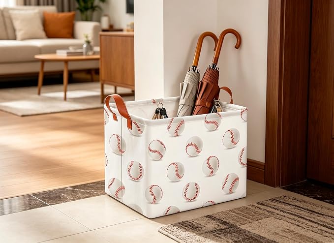 CLOCOR Rectangular Storage Basket,Collapsible Fabric Storage Container,Gift Basket(Baseball) - Image 4