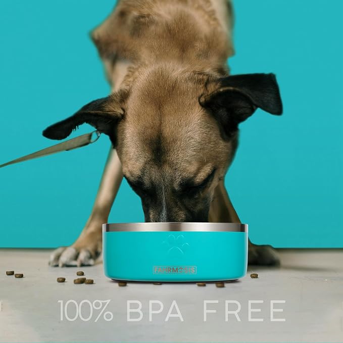 FAHRMOSIS 64 OZ Dog Bowl with Slow Feeder Insert Stainless Steel Pet Water Bowl for Medium & Large Breed Non Slip Rubber Base & Plastic Puzzle Feeder - Teal - Image 5