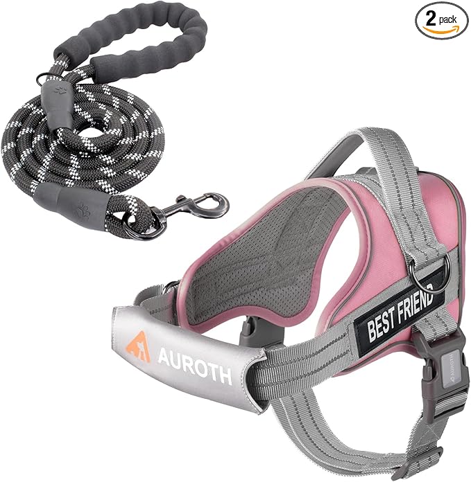 AUROTH Dog Harness and Leash Set for Large Sized Dog, No Pull Dog Vest | with Leash Clips, LED light clip, Soft Padded No Choke, Escape Proof, Easy Walking and Training, Pink, XL by AurothPets