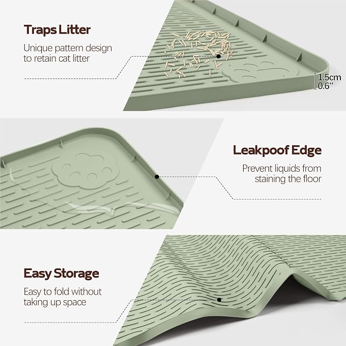 Silicone Cat Litter Mat for Litter Box 40”x40” Large Cat Mat, Green | Waterproof, Non-Slip, Leak-Proof Rug Mat with Lip, Easy to Clean, Extra Large Litter Catcher Mat for Floor - Image 4