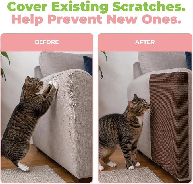 Catify Peel & Stick Cat Scratching Mat - Brown, L:39" | 39" x 15", Self-Adhesive Scratch Carpet, Furniture Protector for Couch, Sofa, Wall & Door, Indoor Kittens & Cats - Image 6