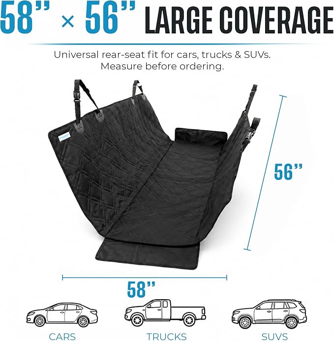 Bulldogology Dog Car Seat Cover for Back Seat 58"x56" Waterproof Pet Seat Cover SUV - Seat Cover for Dogs - Back Seat Protector - Dog Hammock for Car, Seat Cover for Truck (Large) - Image 5