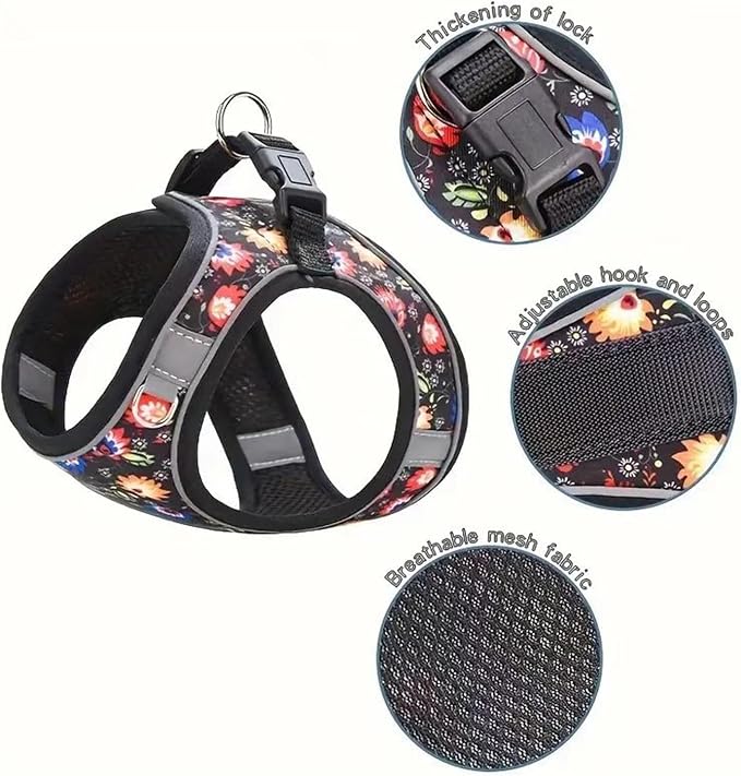 Step in Dog Harness No Pull Flower Adjustable Soft Mesh Harness | Escapeproof Reflective Pet Vest Harness and Leash Set for Small Medium Dogs - Image 2