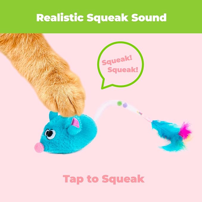Catify Interactive Cat Toy - Squeaking Mice Set, Blue & Fuchsia | Catnip Infused, Tap to Activate Squeaks, Soft, For Indoor Kittens & Cats, Independent Play, Attaches to Wand, Pack of 2 - Image 2