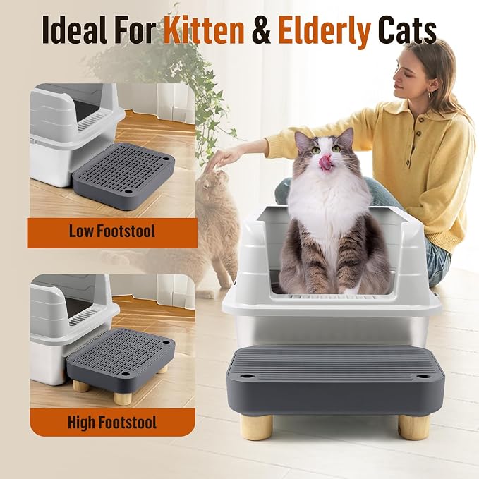 Litter Box Step, Cat Litter Ramp with Wooden Base, Dark Grey | Double Layer Litter Box Ramp for Kitten & Elderly Cats, Litter Catcher for Automatic Cat Litter Box, Easy to Clean - Image 6