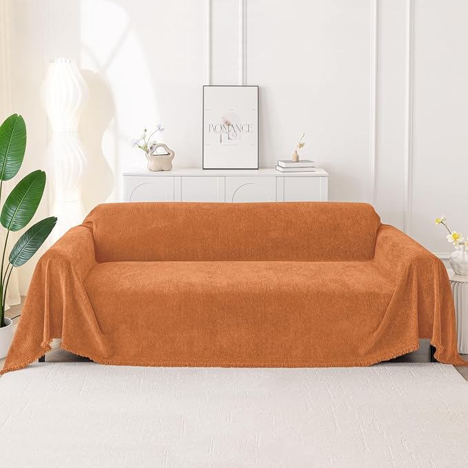Smiry Couch Cover for Dogs, Chenille Sofa Covers for 3 Cushion Couch | Washable Soft Sofa Slipcover for Pets, Thick Sectional Furniture Protector with Tassels (Orange, 88.5x118 Inch) - Image 10