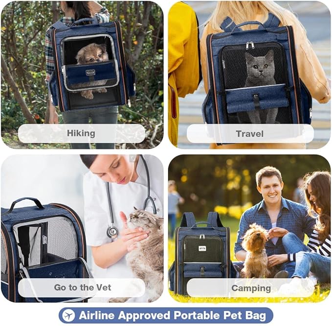 Large Cat Backpack Carrier Expandable Pet Carrier Backpack for Small Dogs Medium Cats Fit Up to 18 Lbs, Dog Backpack Carrier, Foldable Puppy Backpack Carrier for Travel, Hiking,Blue - Image 6