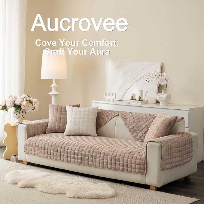 Velvet Washable Couch Cover for Pets Dogs, Non Slip Sectional Sofa Covers for 3 Cushion Couch Sofa L Sharped Sofa Slipcovers, Furniture Protector (1 PCS 36"x36",Khaki) - Image 3