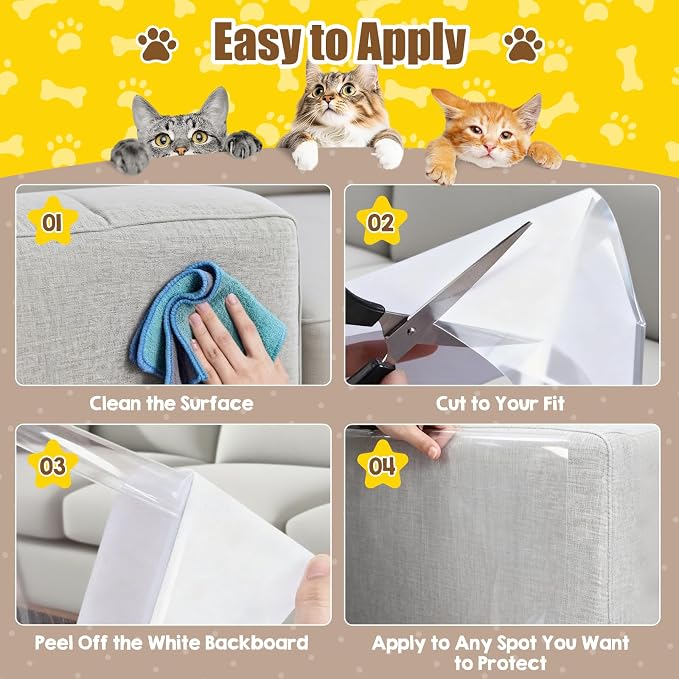 Large Cat Scratch Furniture Protector Couch Protector Sofa Corner 17"-24Pcs | Self-Adhesive, Thickened Clear PVC Shield, Residue-Free Peel & Stick, Trimmable Custom Sizes, Safe Scratching Deterrent - Image 7