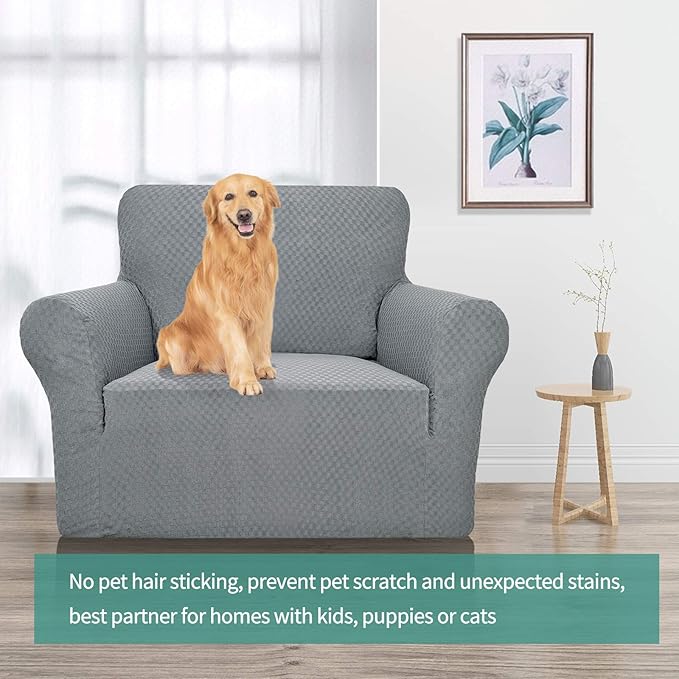 YEMYHOM Couch Cover Latest Jacquard Design High Stretch Sofa Chair Covers for Living Room, Pet Dog Cat Proof Armchair Slipcover Non Slip Magic Elastic Furniture Protector (Chair, Light Gray) - Image 2