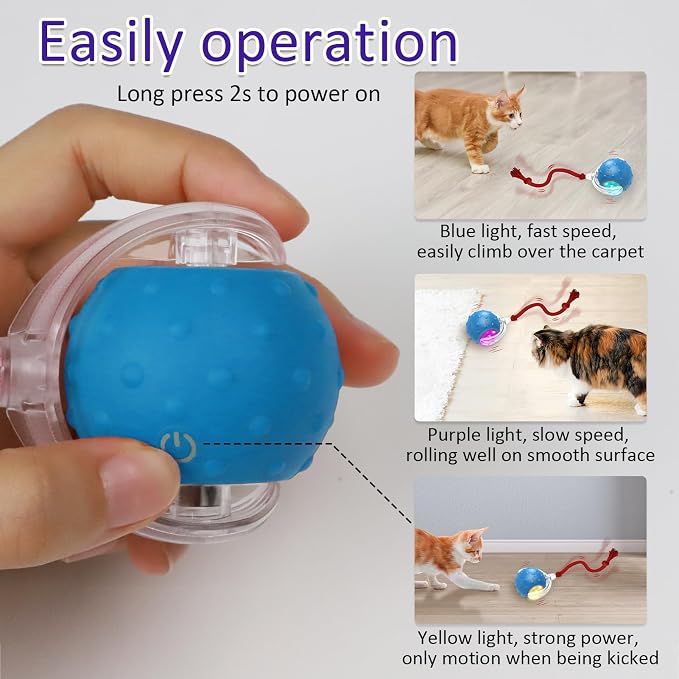Giociv Interactive Cat Toys Ball for Indoor Cats Fast Rolling on Carpet, Chirping & Motion Activate Cat Toys (Blue) - Image 4