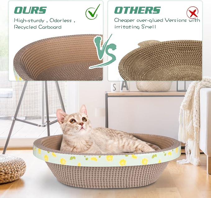 Oval Cat Cardboard Scratcher with Lounger Bed, High-Density Kitty Cat Scratching Pad for Indoor Cats Grinding Claws, Ergonomic Curved Furniture Couch Cat Scratch Protector, 17.3" × 13.6" × 4.5" - Image 4