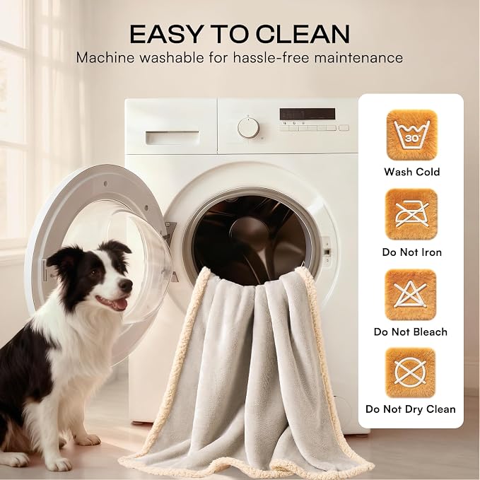 Waterproof Pet Blanket, Liquid Pee Proof Dog Blanket for Sofa Bed Couch, Reversible Sherpa Fleece Furniture Protector Cover for Small Medium Large Dogs Cats, Grey Beige Medium（57" x 40"） | waterproof pet blanket sherpa fleece reversible couch cover bed... - Image 7