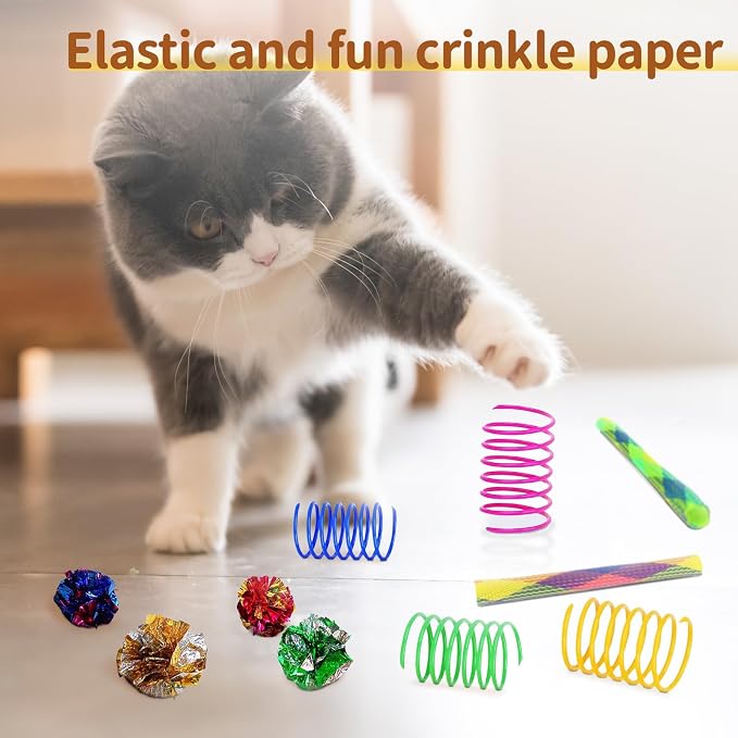 iCAGY 25 Pcs Cat Toys Set, Cat Tunnel Toy for Indoor Cats, Kittens | Interactive Variety Pack, 20 inches Cat Tunnel, Feather Teaser, Feather Golf, Mice, Springs, Balls, Noise Toys - Black 20" - Image 4