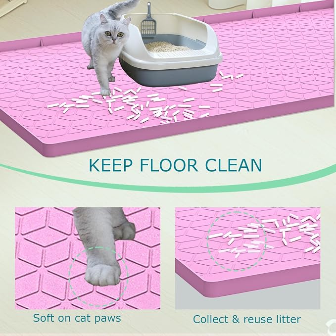 Cat Litter Mat, Silicone Large Cat Mat for Litter Box - 31x22 in, Waterproof & Non-Slip, Durable & Easy Clean, Pink - Image 2