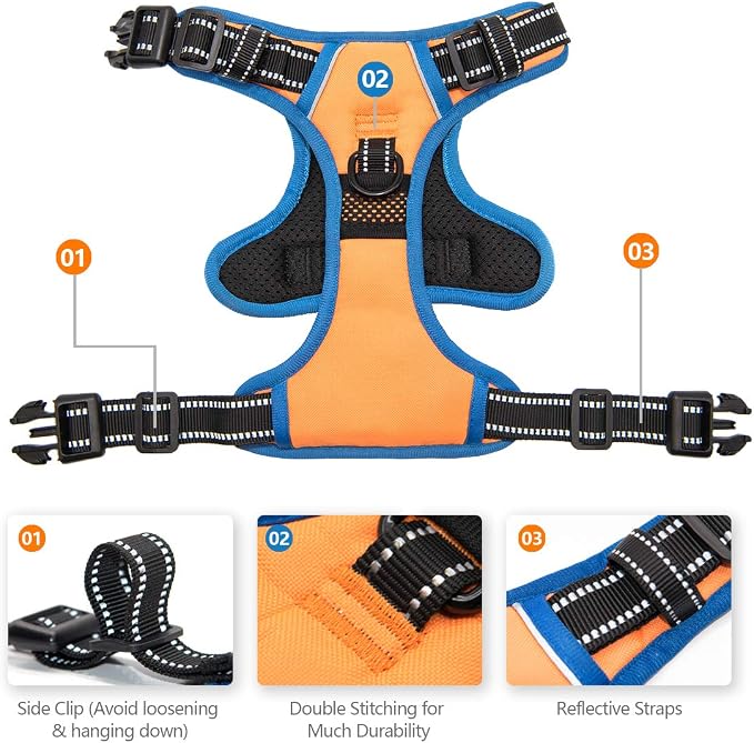 Reflective Dog Harness Large Breed Adjustable No Pull Vest | with Handle 2 Metal Rings 3 Buckles [Easy to Put on & Take off](XL,Orange) - Image 4