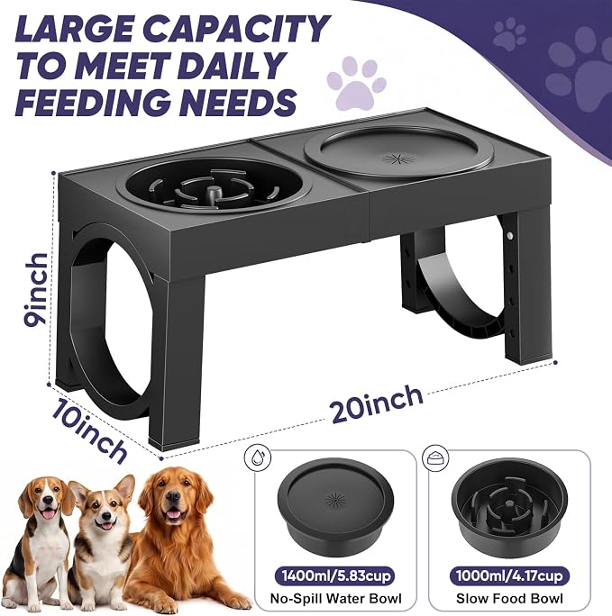 XIAZ Elevated Dog Bowls Large Breed Raised Dogs Bowl Stand Large/Medium Sized Dog Slow Feeder Dogs Bowls Food Water Stands 5 Heights Adjustable 9/11/12/14in Pet Feeder Dish Station - Image 4