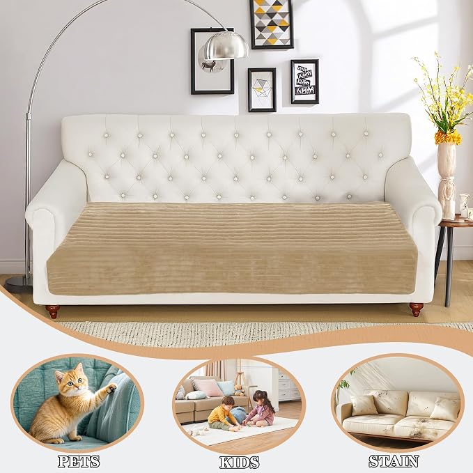 NAISI Couch Covers for Dogs Waterproof Flannel Striped Sofa Cover Pet Friendly Washable Dog Mat for Couch Anti Slip Sectional Sofa Slipcover Protector(1pc/35"x 70",Camel) - Image 2