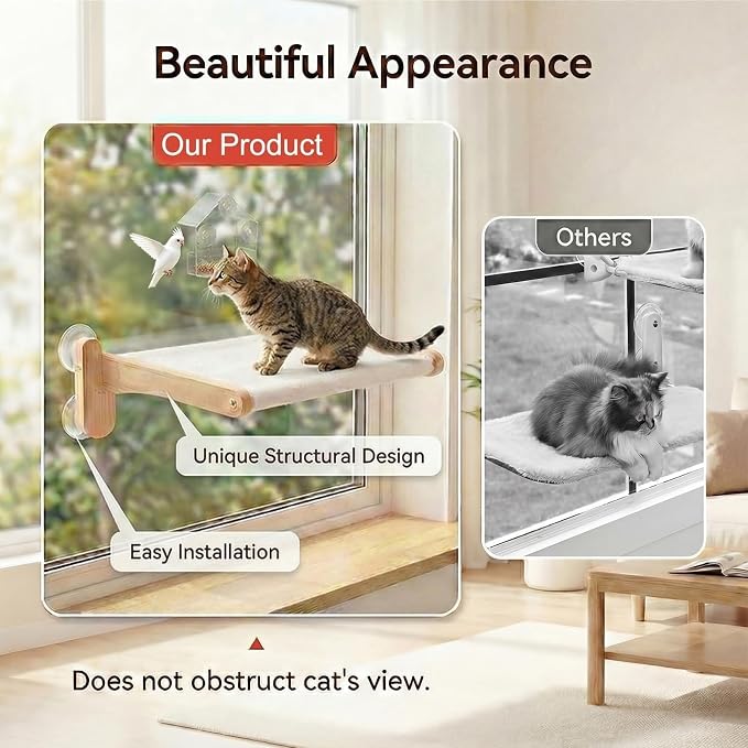 Cat Window Perch with Bird Feeder – Foldable Hammock, Strong Suction Cups for Indoor Cats (Nature-2) - Image 4