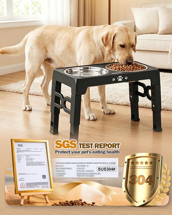 Jovrun Elevated Dog Bowls for Medium Large Size Dogs, Non-Slip Dog Feeder with 2 Stainless Steel Dishes, 5 Heights Adjustable Raised Bowls to 3.15″-8.66″-9.84″-11.02″-12.2″ - Image 5