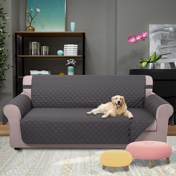U-NICE HOME Reversible Sofa Cover Couch Cover for Dogs, Dark Grey | 68''Sofa Mat Washable, Pet Friendly, Elastic Straps, Water Repellent, Furniture Protector for 3 Cushion Couch - Image 2