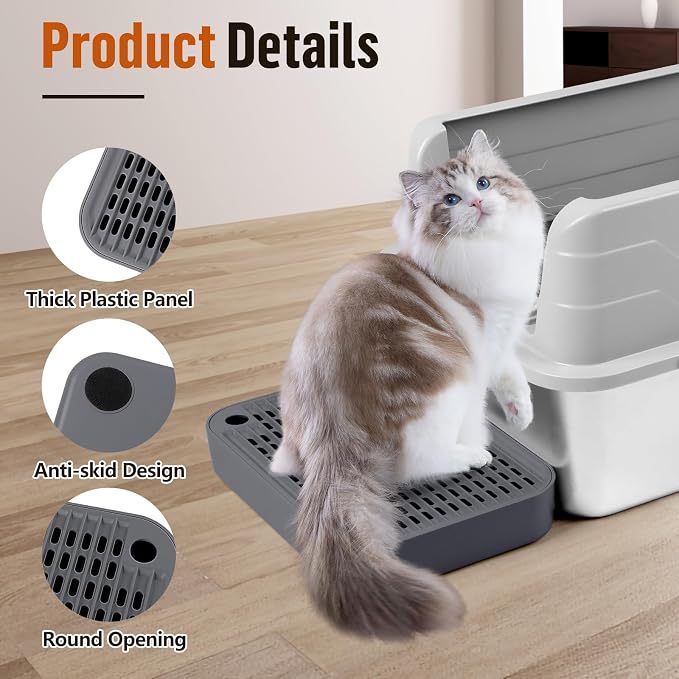 Cat Litter Box Step with Filter Function, Non-Slip Cat Step, Dark Grey | Double Layer Litter Box Ramp for Kitten & Elderly Cats, Litter Catcher for Automatic Cat Litter Box, Easy to Clean - Image 4