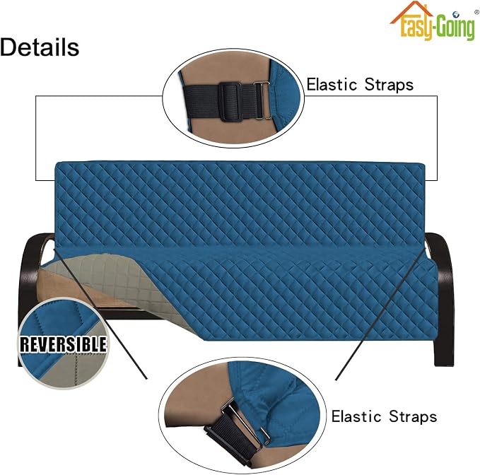 Easy-Going Reversible Couch Cover, Large Futon Sofa, Peacockblue/Beige | Machine Washable Slipcover For Dogs, Water Resistant Furniture Mat For Living Room, Non-Slip Sofa Cover, Pet Friendly - Image 4