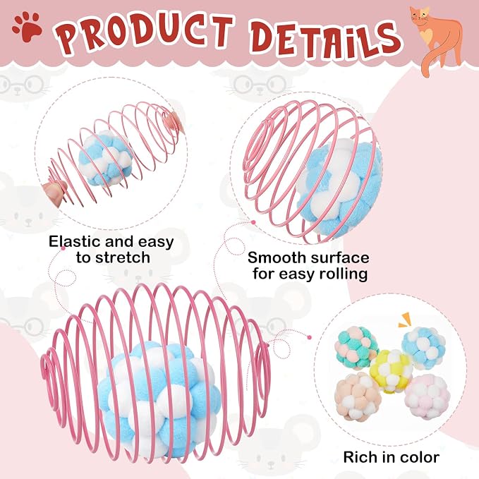 Jecery 5 Pcs Cat Toys Spring,Plush Ball,Multicolor | Interactive Metal Cat Toy, Stretchable Rolling Ball, for Indoor Cats, Colorful Playful Coils, Kitten Pet Supplies - Image 3