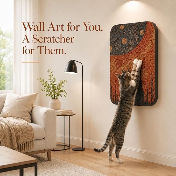 2 Pack Cat Wall Scratcher, Art Cat Scratching Board for Cats | Wall Mounted Cat Scratch Pad, Water-Based Ink, Hook&Loop Strips, Floor or Wall Use, 16.7x11x1 Inch, Window & Starry Night - Image 7