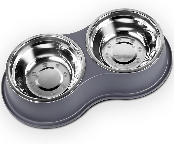 Epetslove Stainless Steel Dog Bowls Double Non-Slip Dog Water and Food Bowl | Pet Feeder Bowls, Dog Dishes, Raised Feeding Design, Double Bowls Set, For Puppies, Medium Dogs and Cats, Outdoor / Indoor by EpetsLove