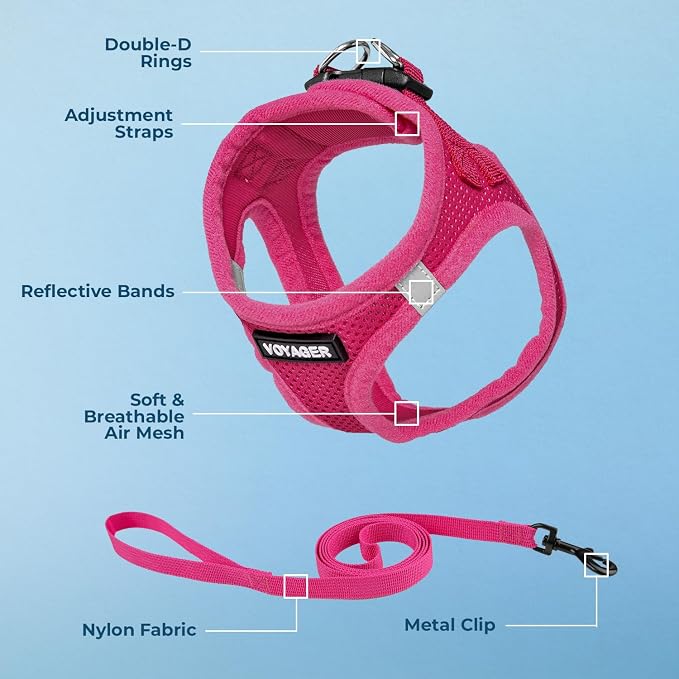 Voyager Step-in Air Cat Harness & Leash Set - Fuchsia, XX-Small | 12 - 13.5" in Chest, Reflective Bands, All Weather Breathable Air Mesh, Cats Compatible, Fast Drying - Image 3