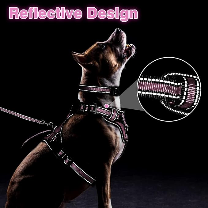 Pet Harness Collar and Leash Set, All-in-one Reflective Dog Harness No Pull with Adjustable Buckles for Puppies, Small, Medium, Large, and Extra-Large Dogs (X-Large, Pink) - Image 5