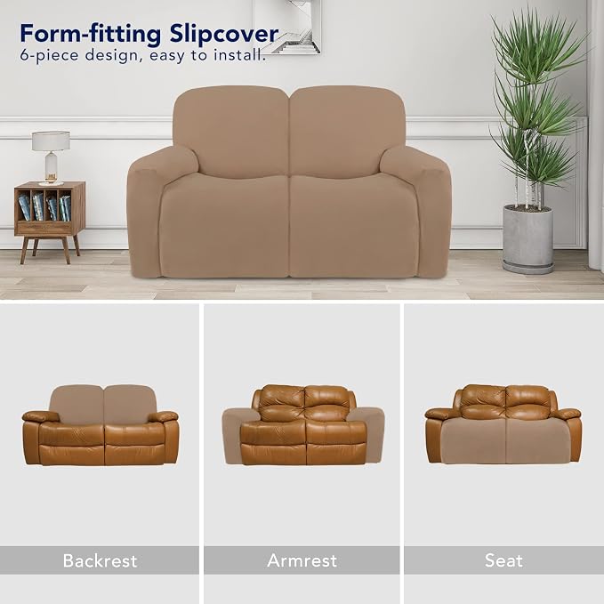 PureFit Super Stretch Loveseat Recliner Sofa Couch Cover with Pocket | 2 Seats Non Slip Soft Sofa Slipcover, Washable Reclining Furniture Protector for Kids, Pets (Recliner Loveseat, Camel) - Image 4