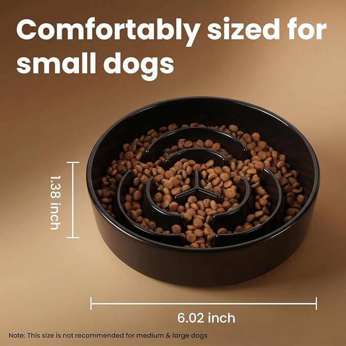 Ceramic Slow Feeder Dog Bowls 0.6 Cups for Small Fast Eaters,White | Reduces Bloating,6.02x1.38 Inch Dish For Daily Dog Meals, Maze Puzzle Slows Down Eating, Anti-Choking,9.0oz Water - Image 2