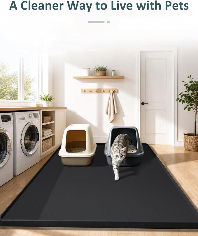 Extra Large Cat Litter Mat, Waterproof Litter Mat, 51.2 x 25.6 in | Silicone, Raised Edge Desgin, Waterproof, Traps Litter Water Dirt, Easy Clean Non Slip Floor Protector - Image 6