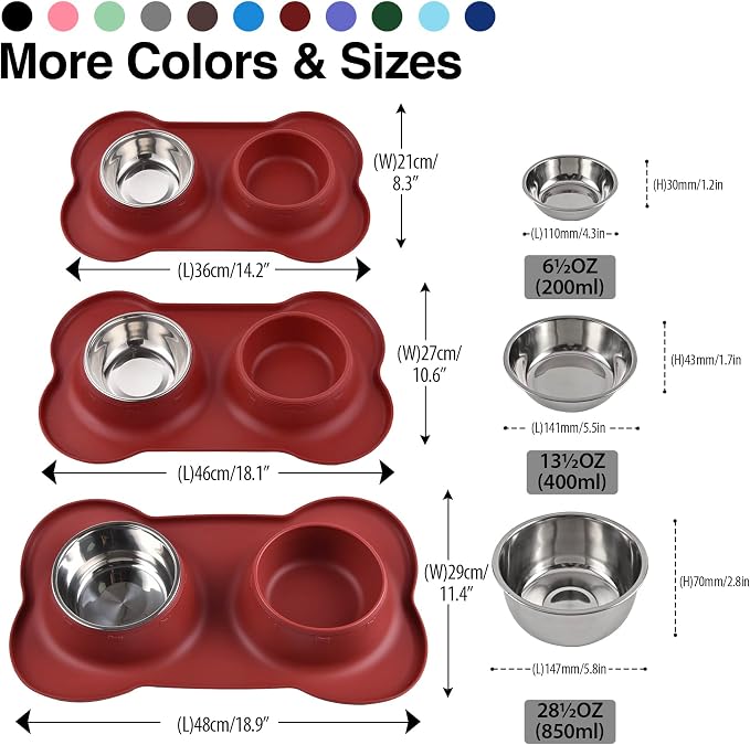 Dog Bowls 2 Stainless Steel Bowl for Pet Water and Food Feeder with Non Spill Skid Resistant Silicone Mat for Pets Puppy Small Medium Cats Dogs - Image 4