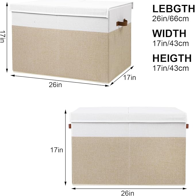 Large Toy Storage Box with Lid, Toy Chest Bin Boxes Basket with Dividers | Sturdy Toy Organizer Bin for Kids, Boys, Girls, Nursery, Living Room, Bedroom, Playroom 26"x17" x17"(Beige and White) - Image 4