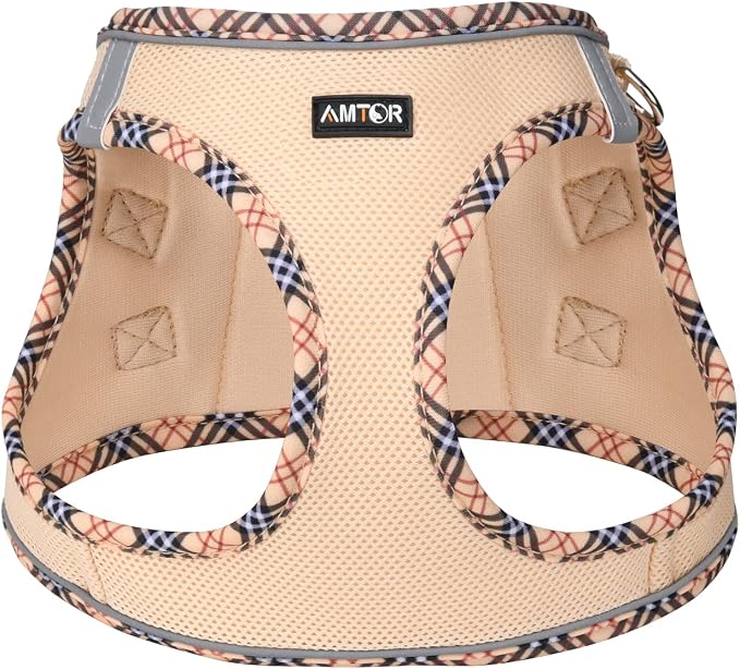 AMTOR Small Dog Harness with Leash Set, No Escape Easy Walk Puppy Harnesses for Training Walking, Step-in Reflective Soft Dogs Vest for XS S Medium Extra-Small Large Sized Dog(Beige,XL) - Image 2