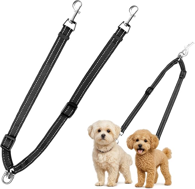 MingXpet Double Dog Leash for Two Dogs, No Pull Dog Leash, 360° Swivel No Tangle for Small Dogs Walking & Training, Shock Absorbing Reflective Bungee, Black by MingXpets
