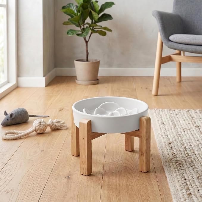 Elevated Ceramic Slow Feeder Dog Bowls Anti-Choking Slow Feeding for Medium& Large Anti-Slip Non-Lead & Toxic Durable Easy to Clean Maze Slow Feeder Bowl（8.66in White Flower Pattern） - Image 7