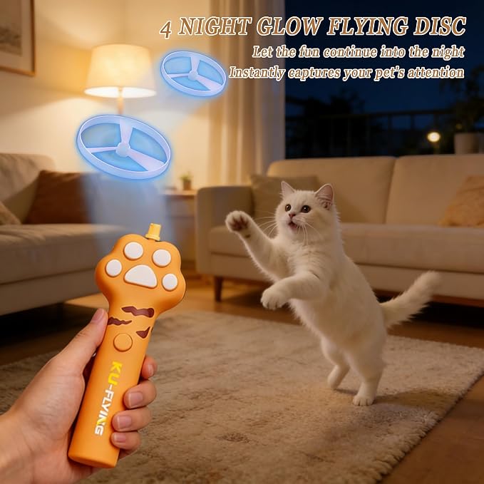 Cat Toy Disc Launcher,Rechargeable Interactive Cat Fetch Toy with 10 Discs | Cat Toys for Indoor Cats,Flying Cat Enrichment Toys for Adult Kittens Dog Playing,Hunting Tracking Toys for Outdoor Indoor - Image 4